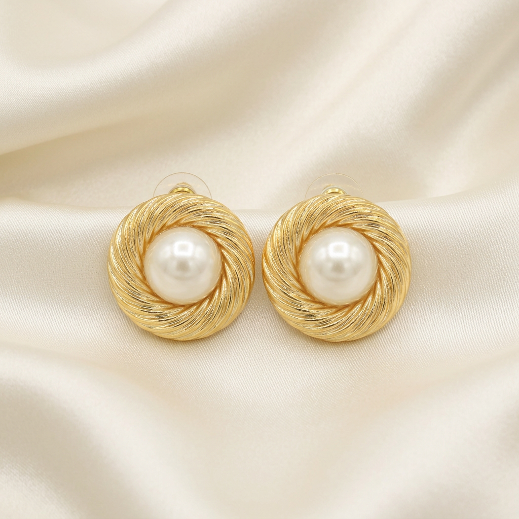 Arete de Goldfilled Diseño Espiral con Perla mod. 3108