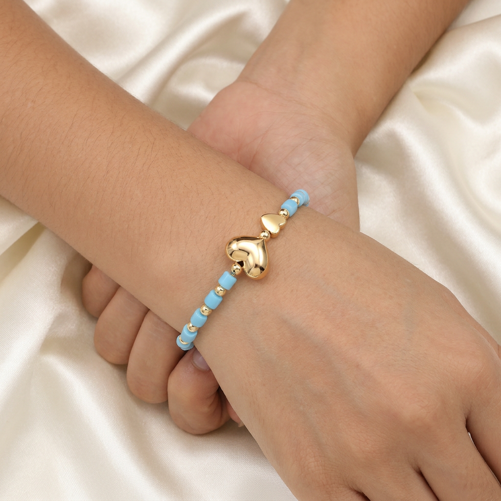 Pulsera de Goldfilled Azul Cielo con Dije de Corazón mod. 1184