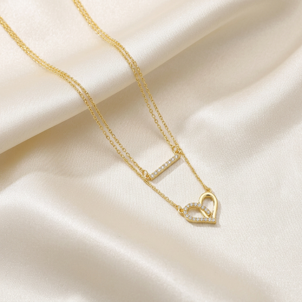 Gargantilla de Goldfilled Corazón y Barra de Zirconias mod. 5033