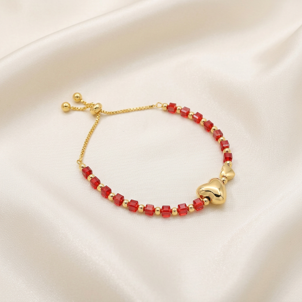 Pulsera de Goldfilled Rojo con Dije de Corazón mod. 1185