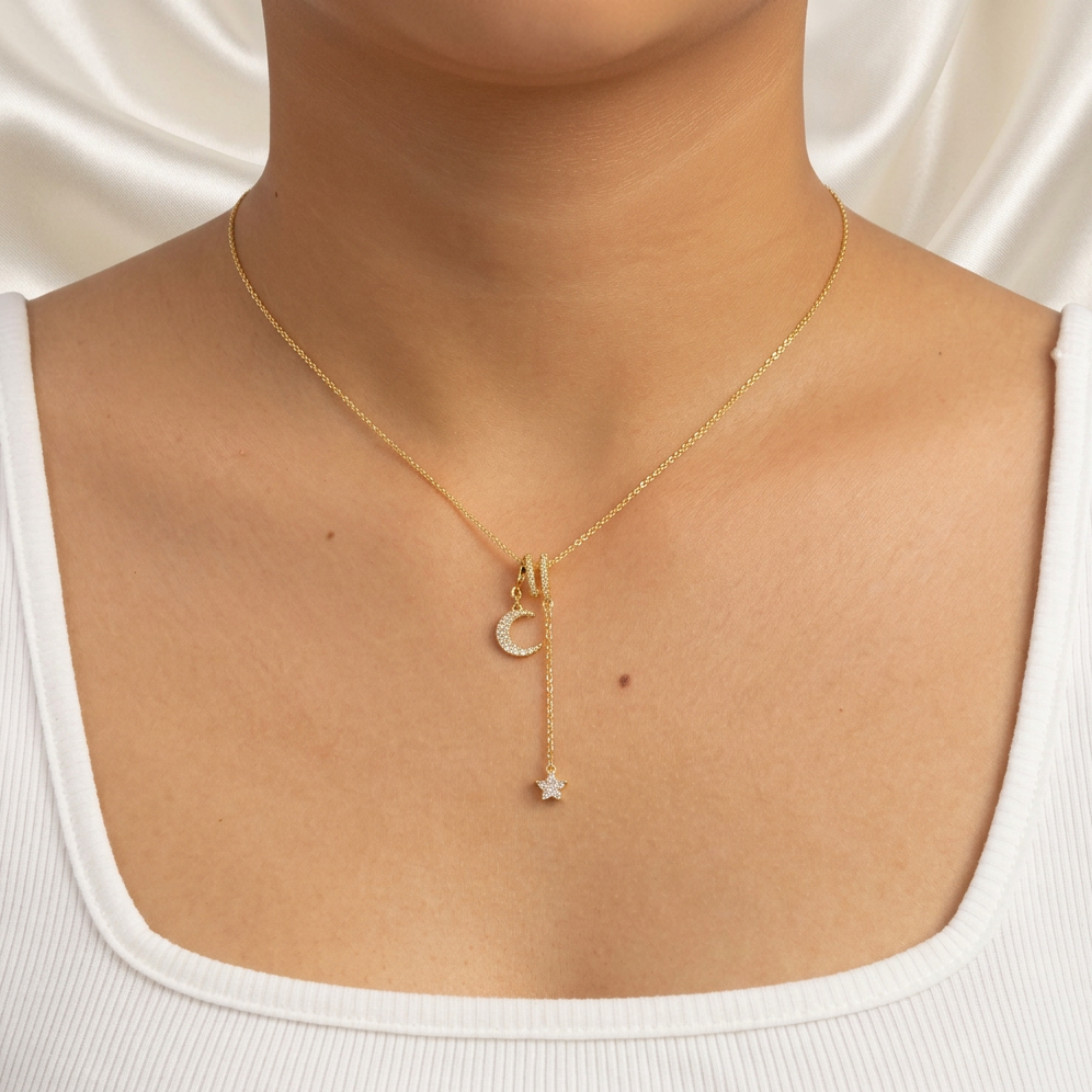 Gargantilla de Goldfilled Luna y Estrella Brillante mod. 5038