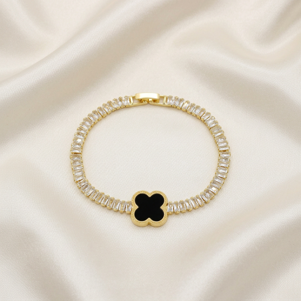 Pulsera de Goldfilled Trébol Color Negro mod. 1163