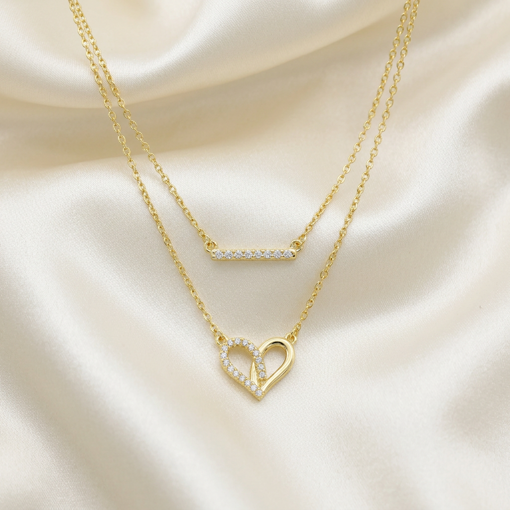Gargantilla de Goldfilled Corazón y Barra de Zirconias mod. 5033