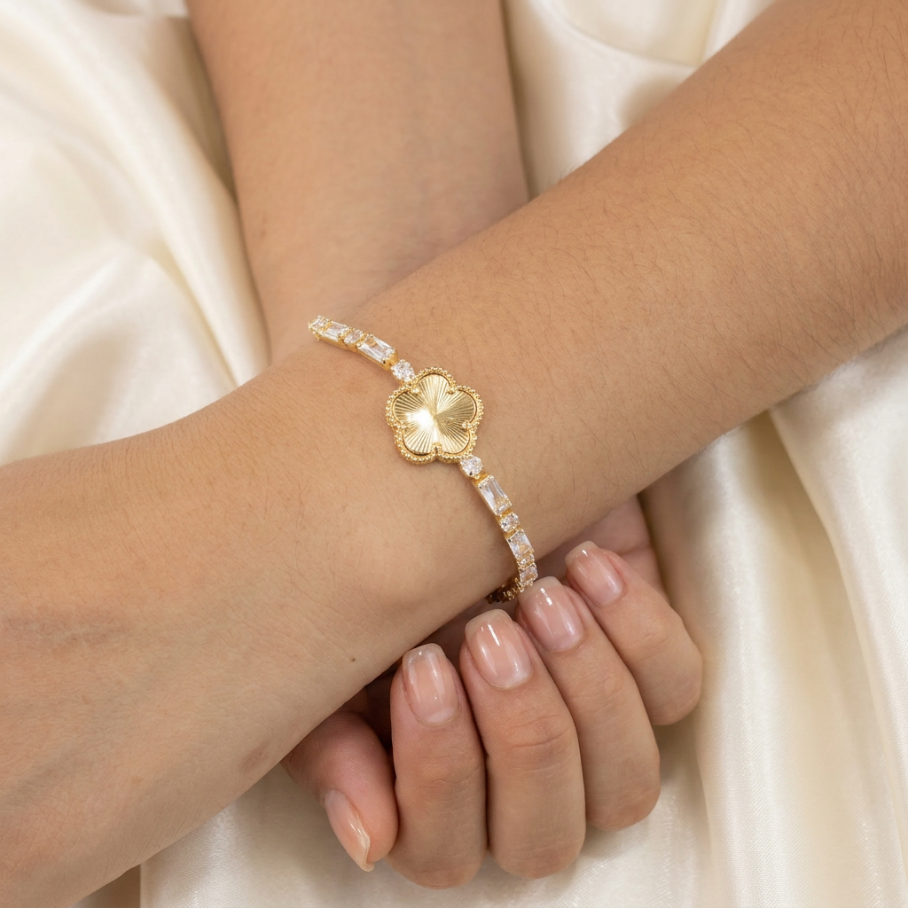 Pulsera de Goldfilled Trébol con Baguette mod. 1161