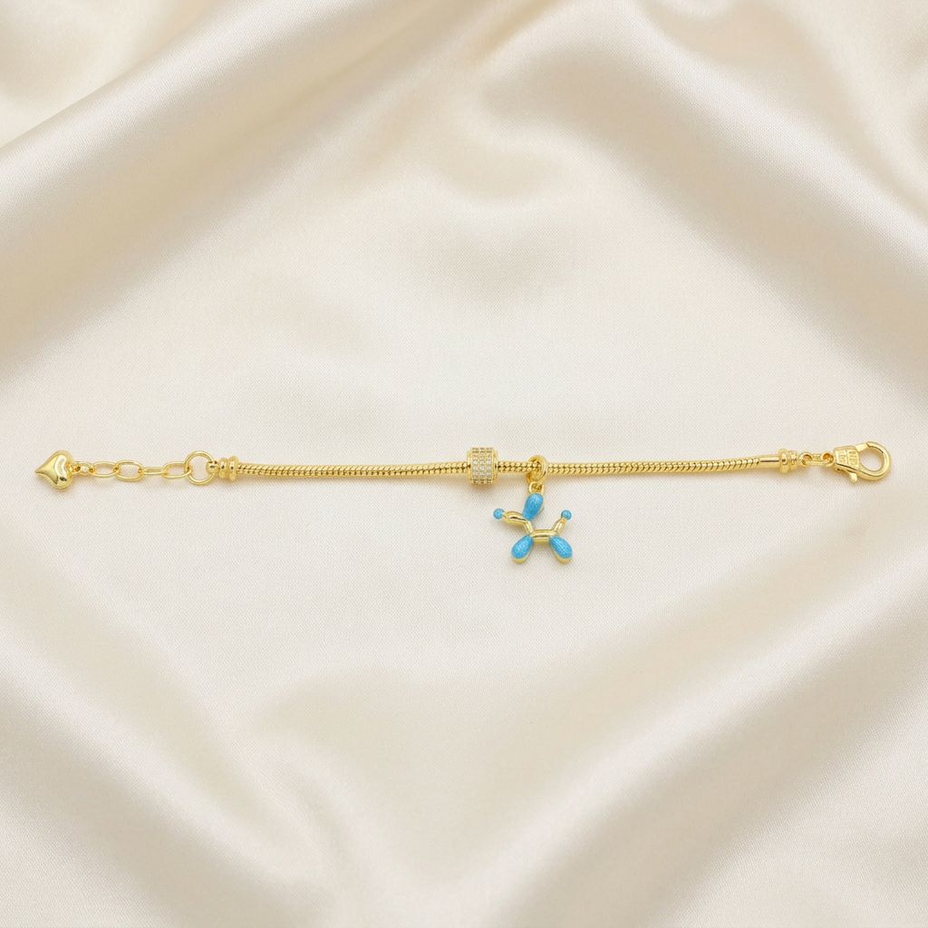 Pulsera de Goldfilled con Dije de Perrito Color Azul mod. 1195