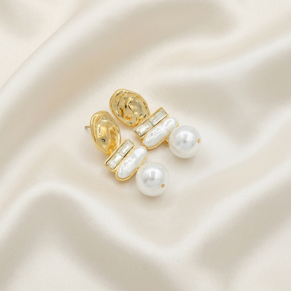 Arete de Goldfilled Perla con Baguette de Zirconias mod. 3086