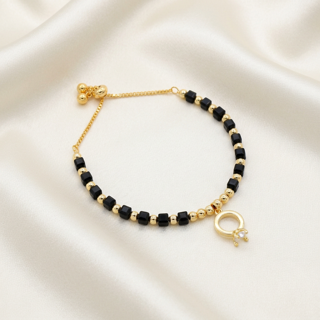 Pulsera de Goldfilled Color Ónix y Dije de Argolla mod. 1183