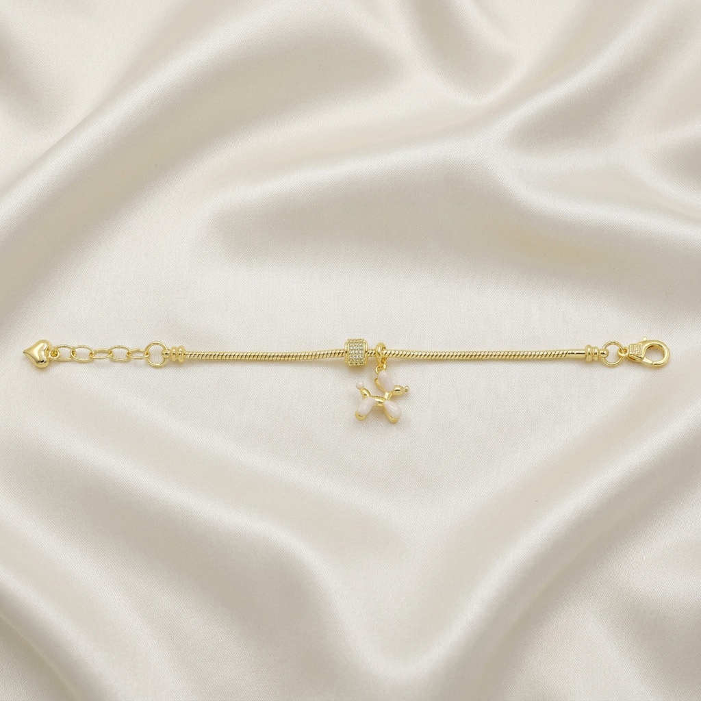 Pulsera de Goldfilled con Dije de Perrito Color Hueso mod. 1194