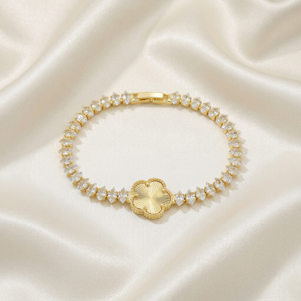 Pulsera de Goldfilled Trébol con Zirconias Brillantes mod. 1169