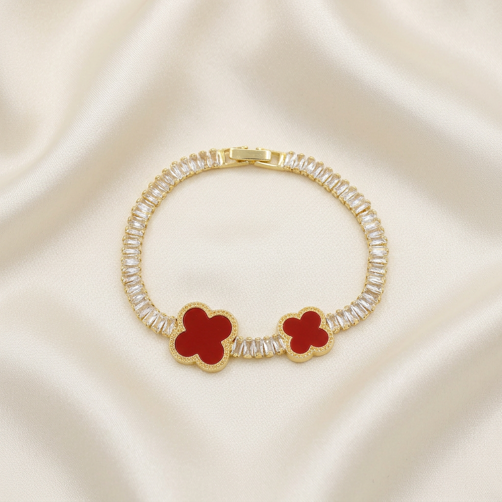 Pulsera de Goldfilled Doble Trébol Color Rojo mod. 1174
