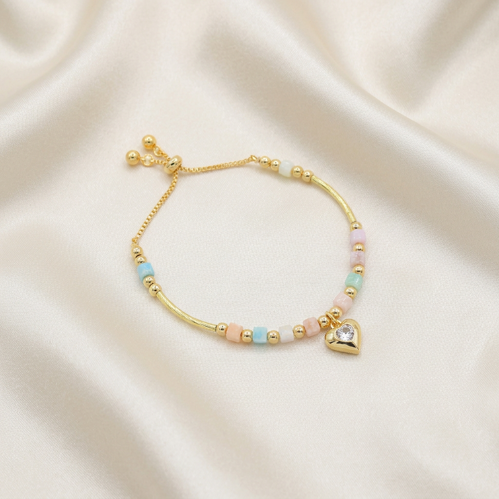Pulsera de Goldfilled Multicolor con Dije de Corazón mod. 1191