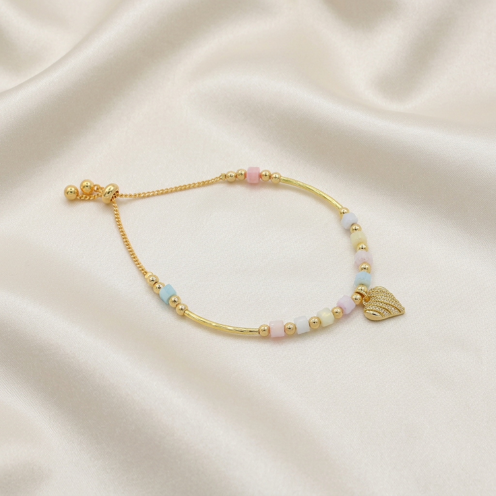 Pulsera de Goldfilled Multicolor con Dije de Corazón Brillante mod. 1188