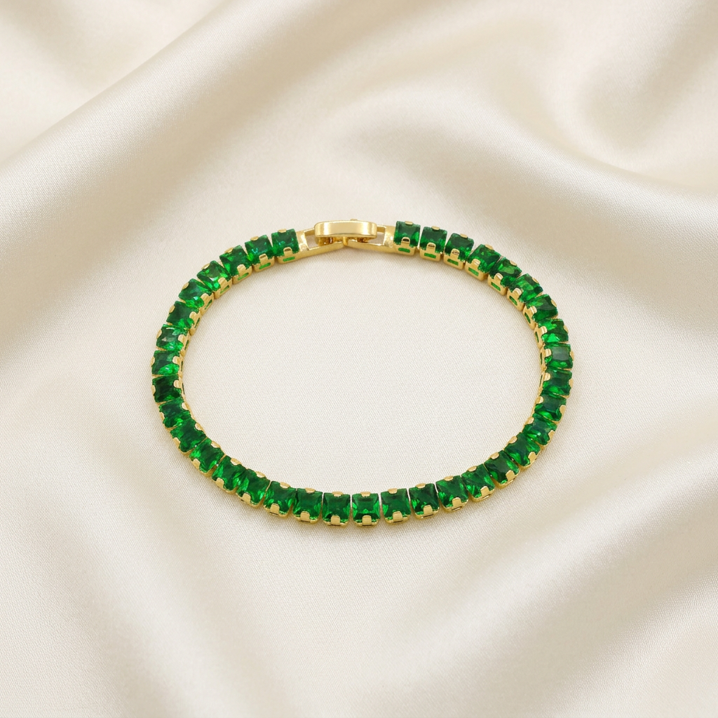 Pulsera de Goldfilled Tipo Tenis Color Verde Esmeralda mod. 1176