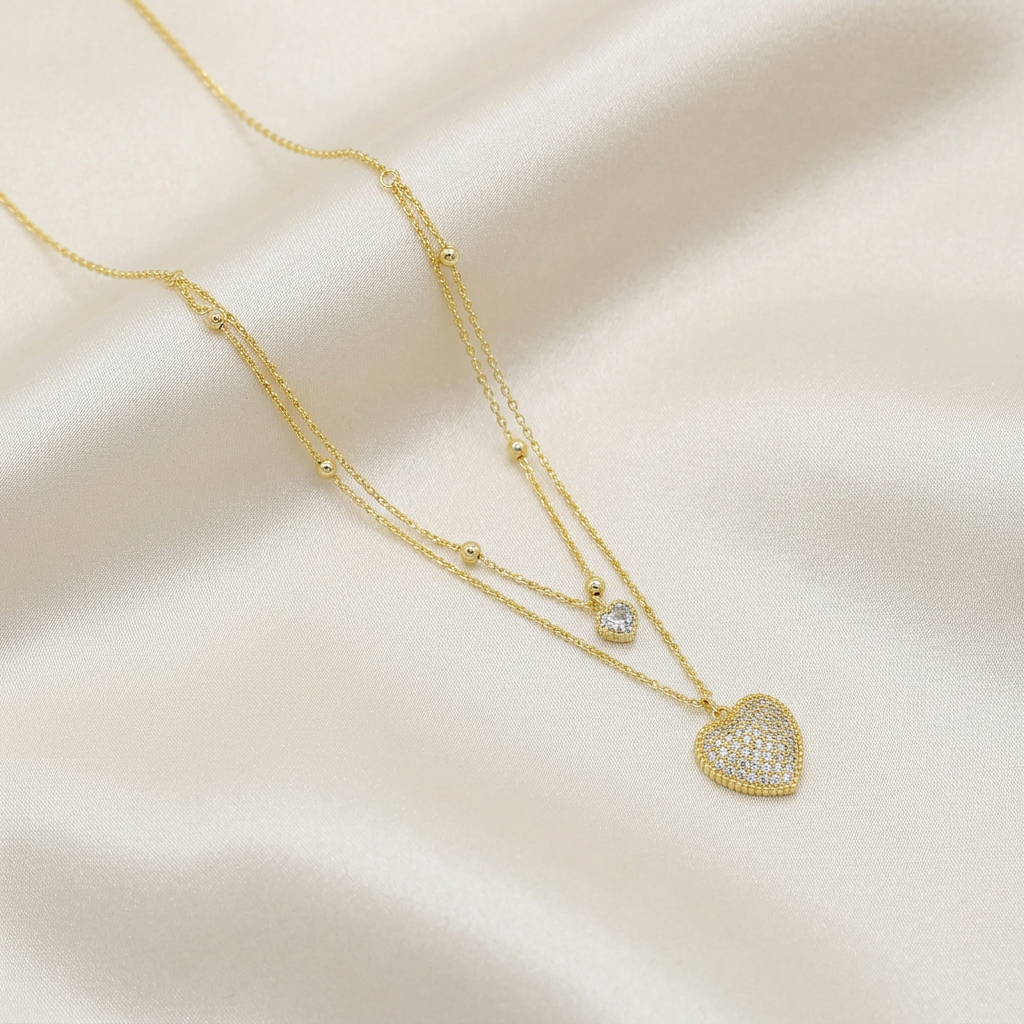 Gargantilla de Goldfilled Doble Corazón con Zirconias mod. 5036