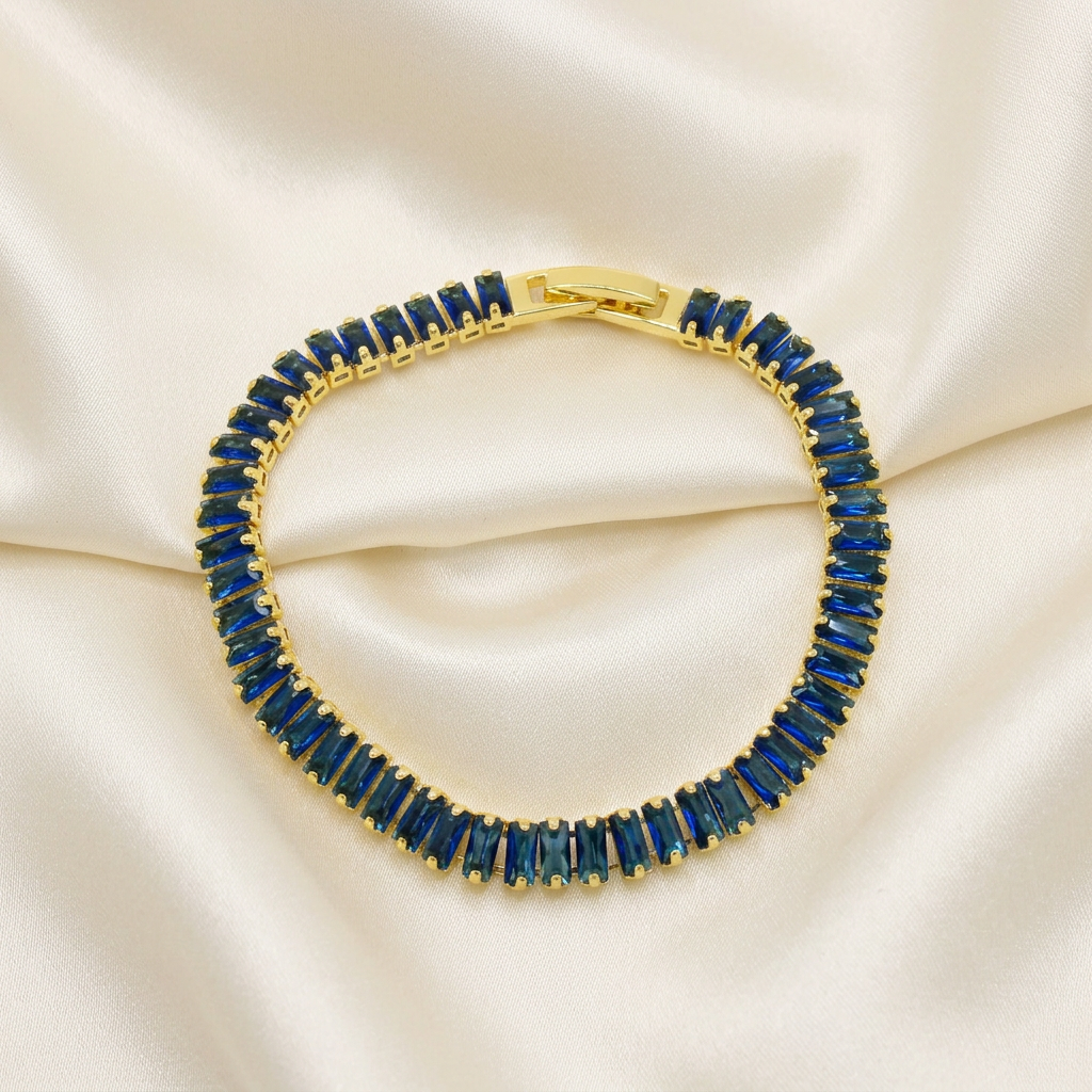 Pulsera de Goldfilled Tipo Tenis Color Azul Zafiro mod. 1178