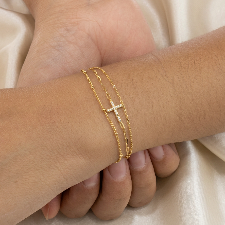 Pulsera de Goldfilled Cruz Brillante mod. 1140