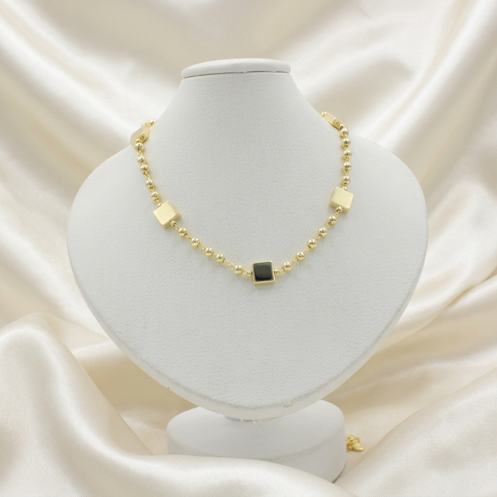 Cadena de Goldfilled con Bolitas y Detalles Cuadrados mod. 8014