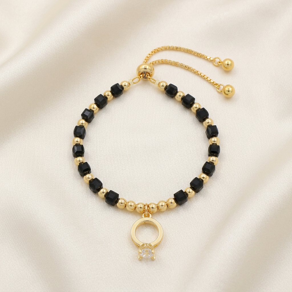 Pulsera de Goldfilled Color Ónix y Dije de Argolla mod. 1183