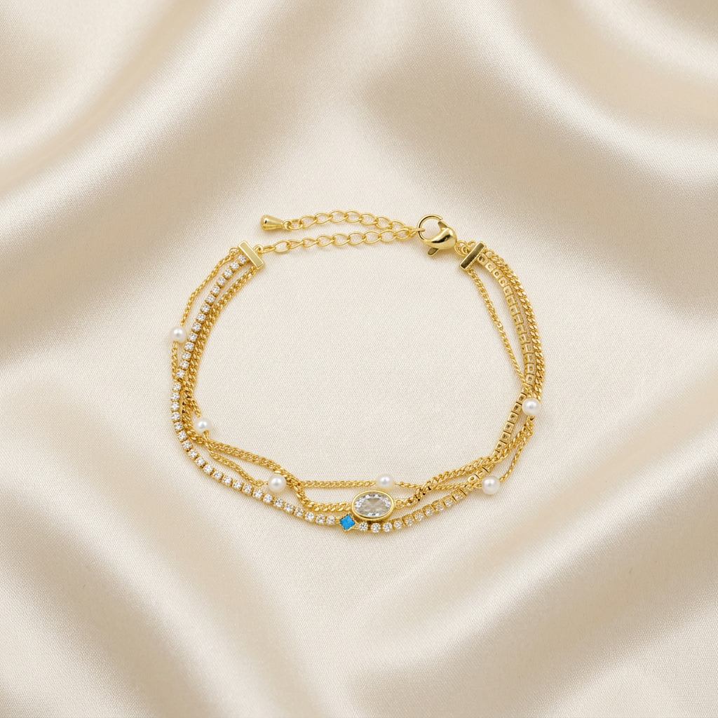 Pulsera de Goldfilled Perla y Zirconias Finas mod. 1141