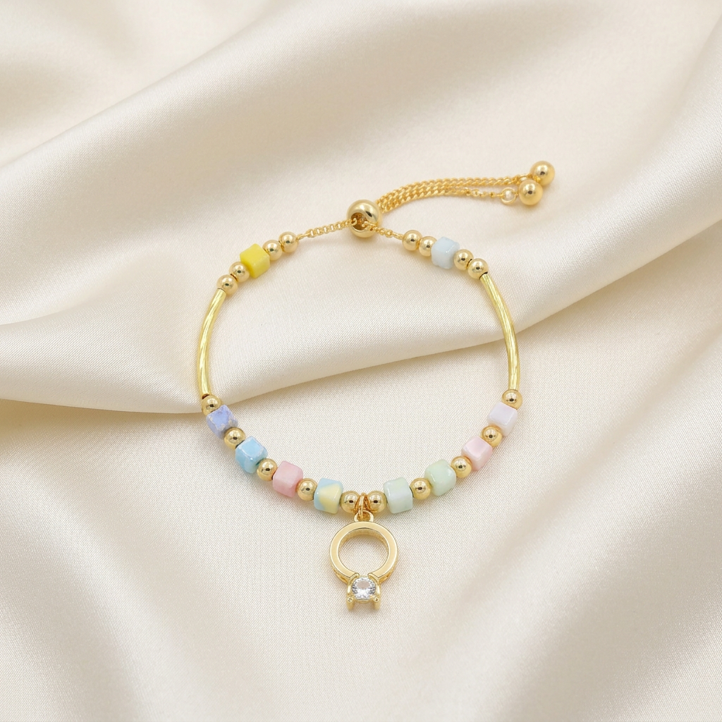 Pulsera de Goldfilled Multicolor con Dije de Argolla mod. 1189