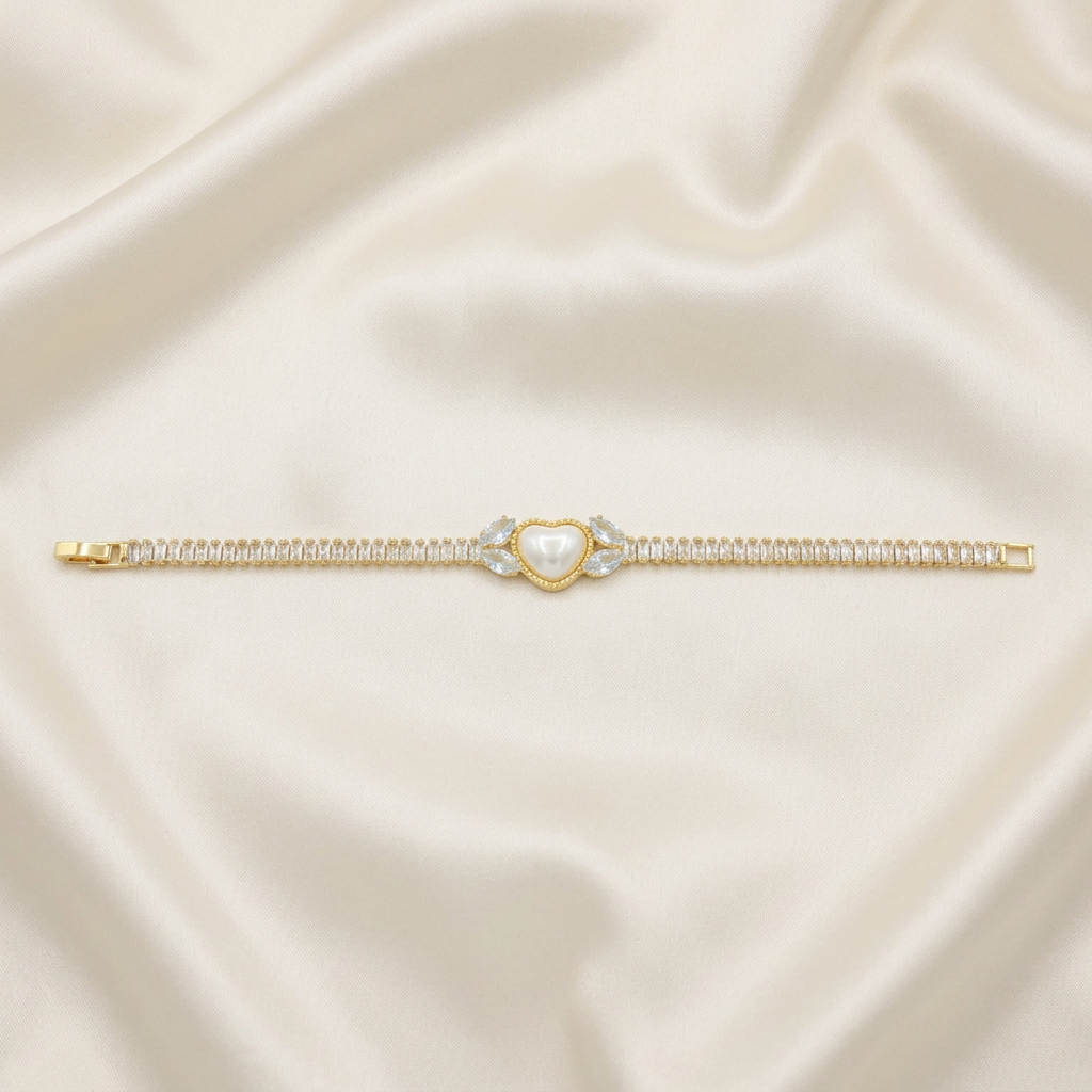 Pulsera de Goldfilled Corazón de Perla con Zirconias mod. 1167