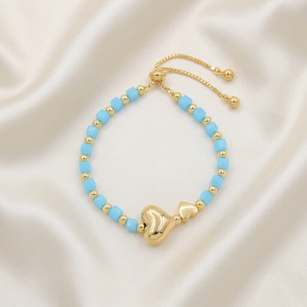 Pulsera de Goldfilled Azul Cielo con Dije de Corazón mod. 1184