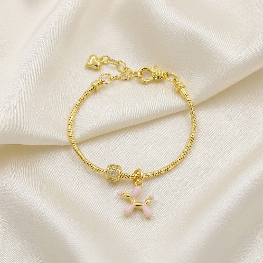 Pulsera de Goldfilled con Dije de Perrito Color Rosa mod. 1196
