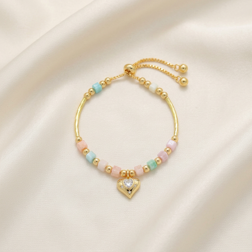Pulsera de Goldfilled Multicolor con Dije de Corazón mod. 1191