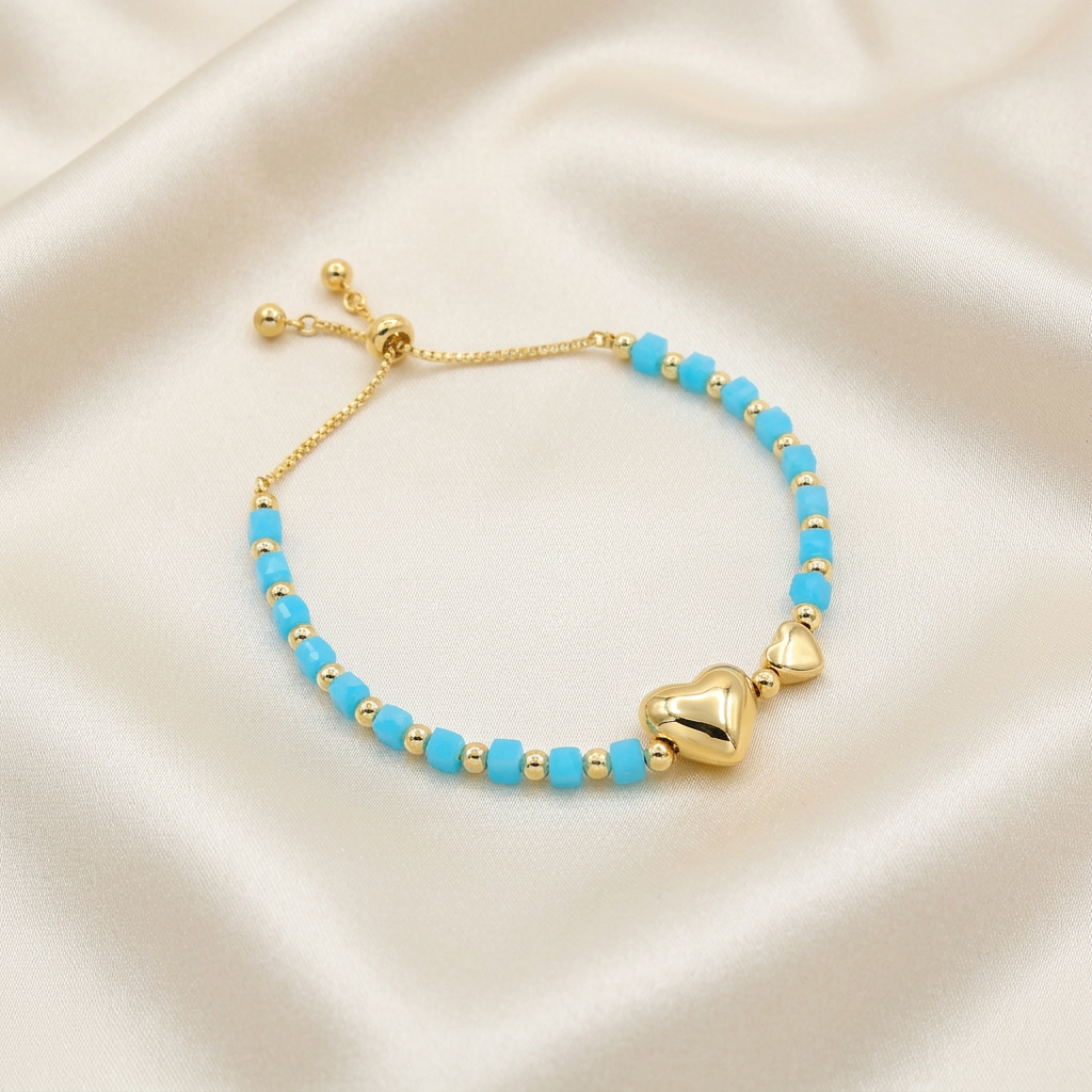 Pulsera de Goldfilled Azul Cielo con Dije de Corazón mod. 1184