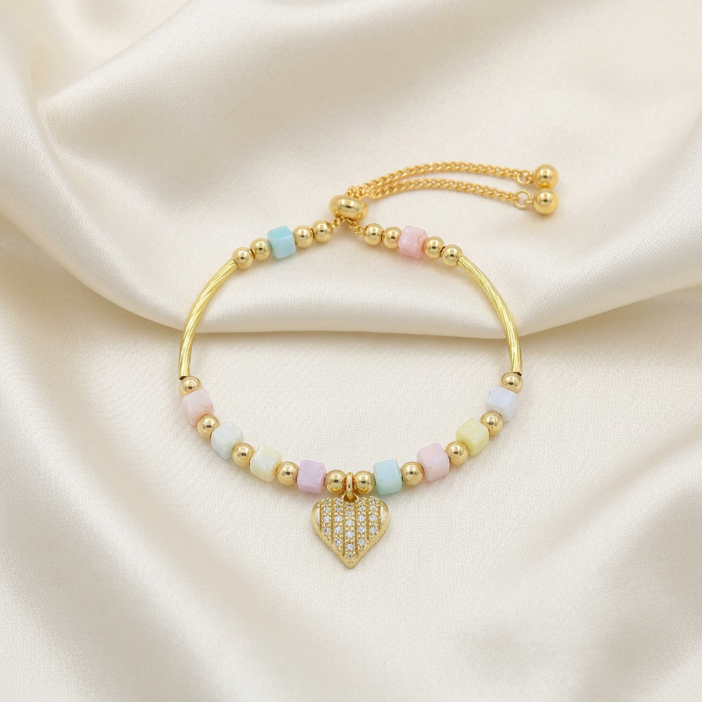 Pulsera de Goldfilled Multicolor con Dije de Corazón Brillante mod. 1188