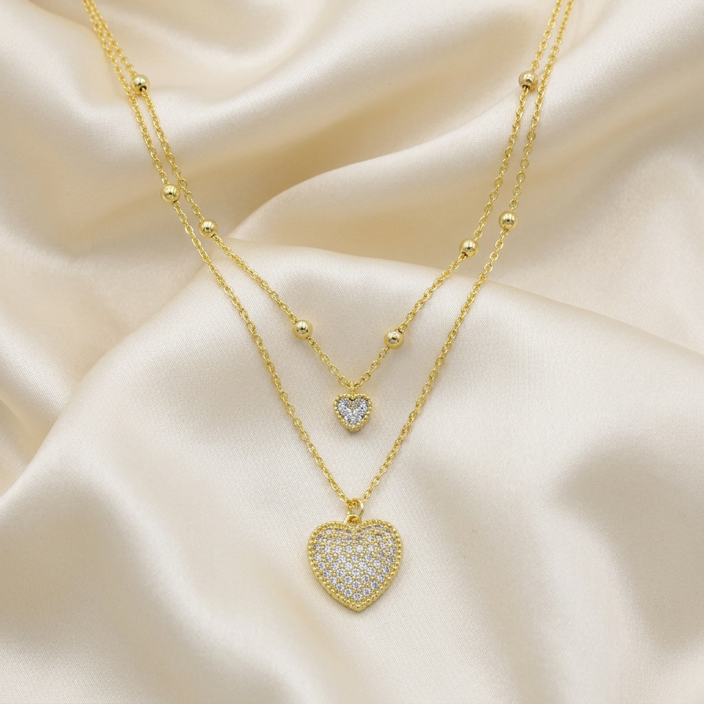 Gargantilla de Goldfilled Doble Corazón con Zirconias mod. 5036
