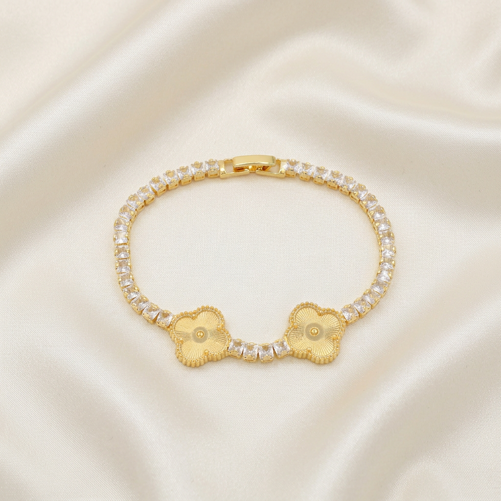 Pulsera de Goldfilled Doble Trébol con Zirconias mod. 1168