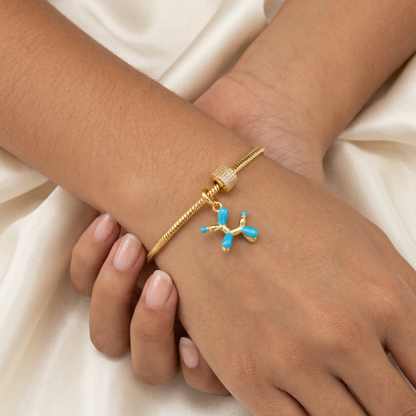 Pulsera de Goldfilled con Dije de Perrito Color Azul mod. 1195