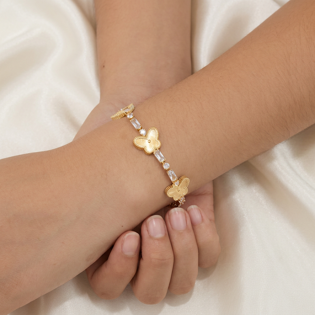 Pulsera de Goldfilled Mariposas con Baguette de Zirconias mod. 1170