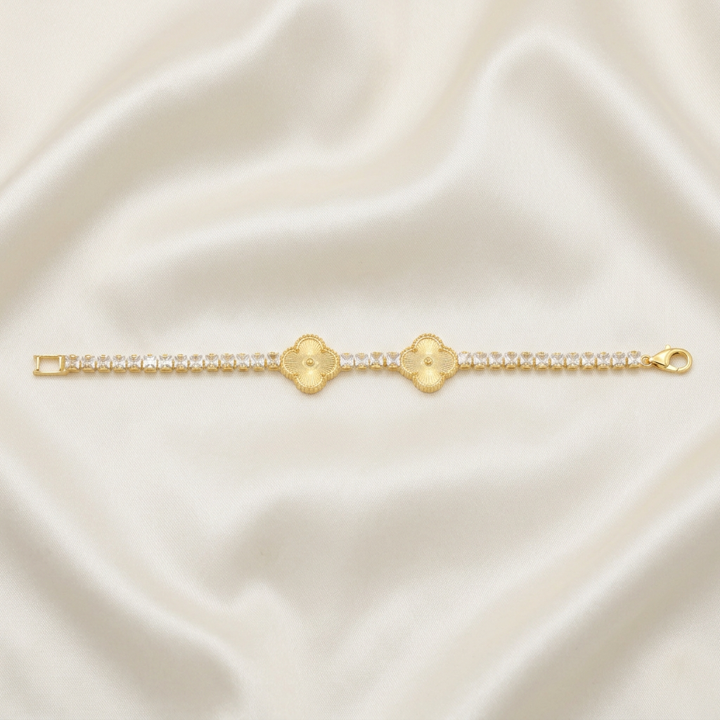 Pulsera de Goldfilled Doble Trébol con Zirconias mod. 1168