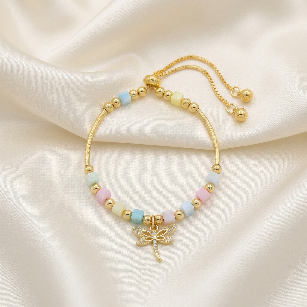 Pulsera de Goldfilled Multicolor con Dije de Libélula mod. 1190