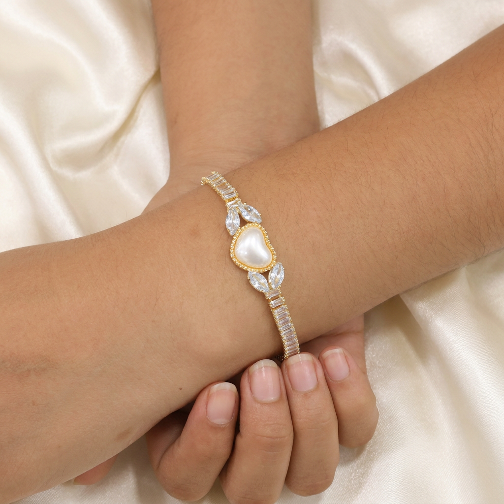 Pulsera de Goldfilled Corazón de Perla con Zirconias mod. 1167