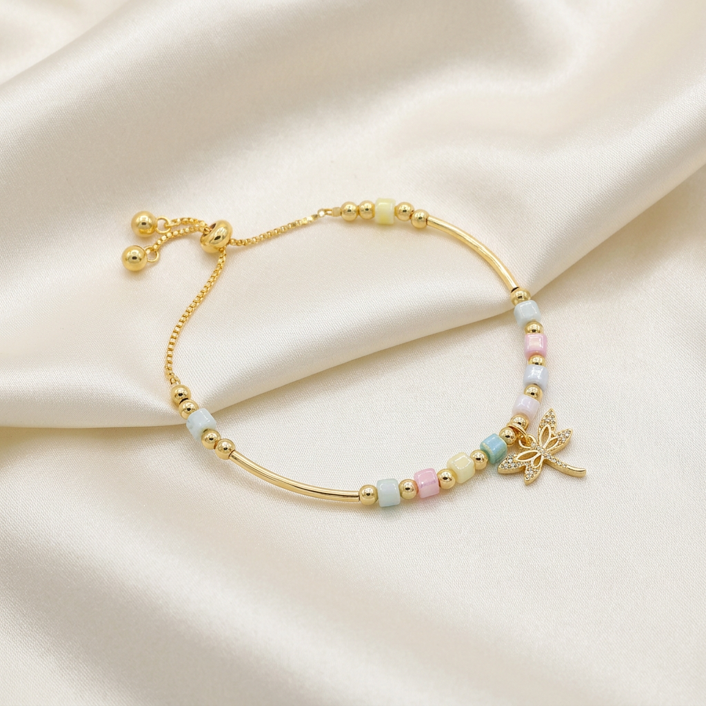 Pulsera de Goldfilled Multicolor con Dije de Libélula mod. 1190