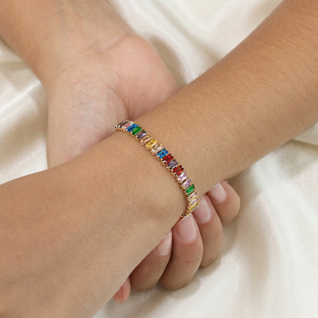Pulsera de Goldfilled Tipo Tenis Arcoiris mod. 1182