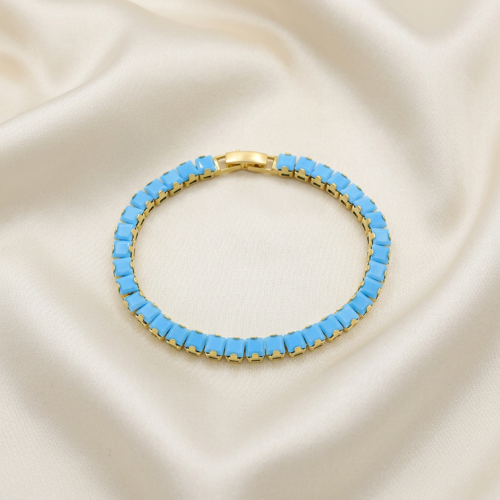Pulsera de Goldfilled Tipo Tenis Color Azul Celeste mod. 1175