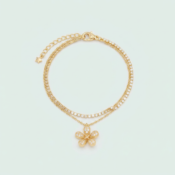 Pulsera de Goldfilled Doble con Flor de Zirconias mod. 1220