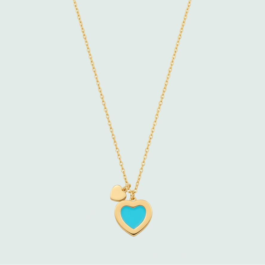 Gargantilla de Oro Laminado con Diseño de Corazón Doble Azul mod. 1474