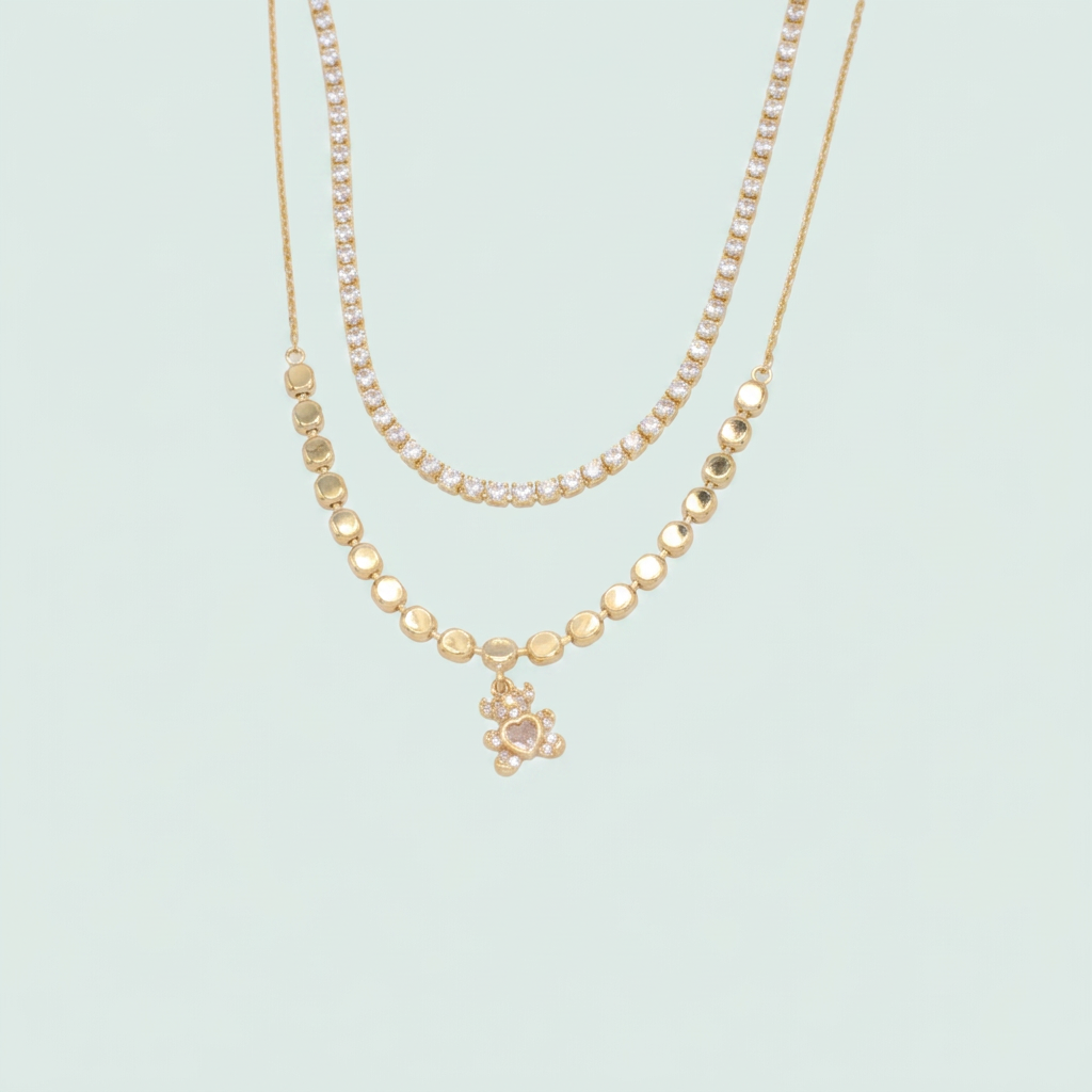 Gargantilla de de Goldfilleld con Zirconia con Diseño de Circulo y un Oso de Zirconia mod.1367
