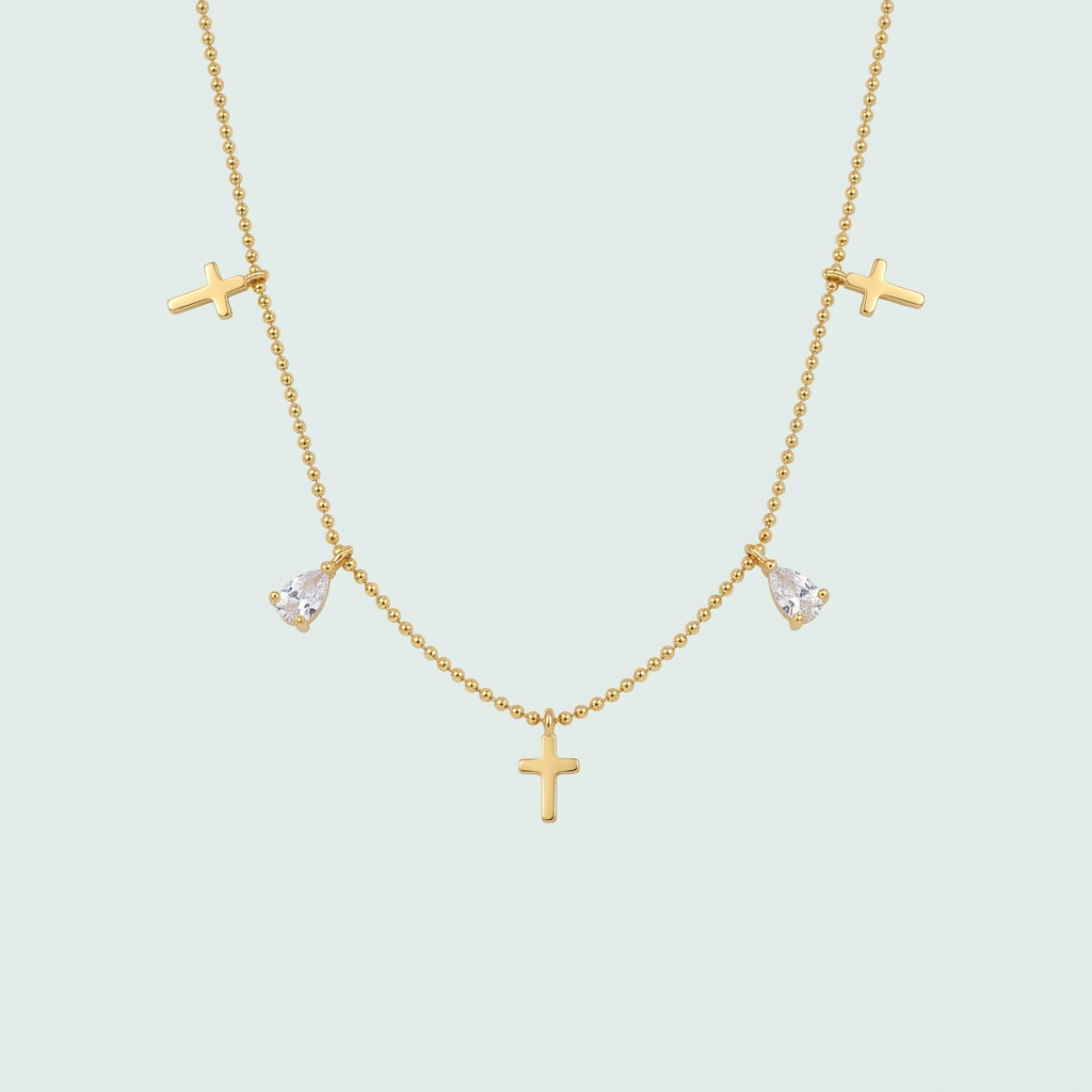 Choker de Goldfilleld con Diseño de Cruz y Piedra de Zirconia mod.1349