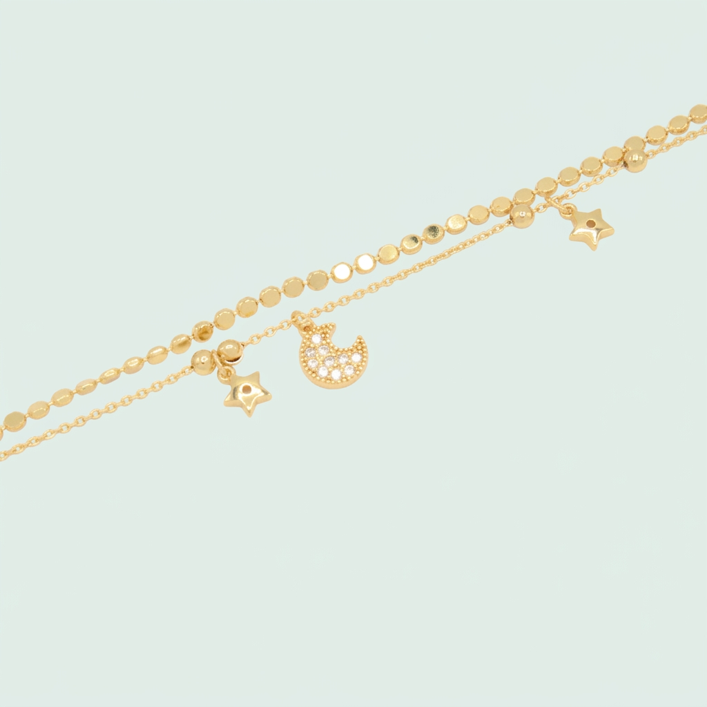 Tobillera de Goldfilled con Diseño de Luna con Zirconia y Estrella mod.1318