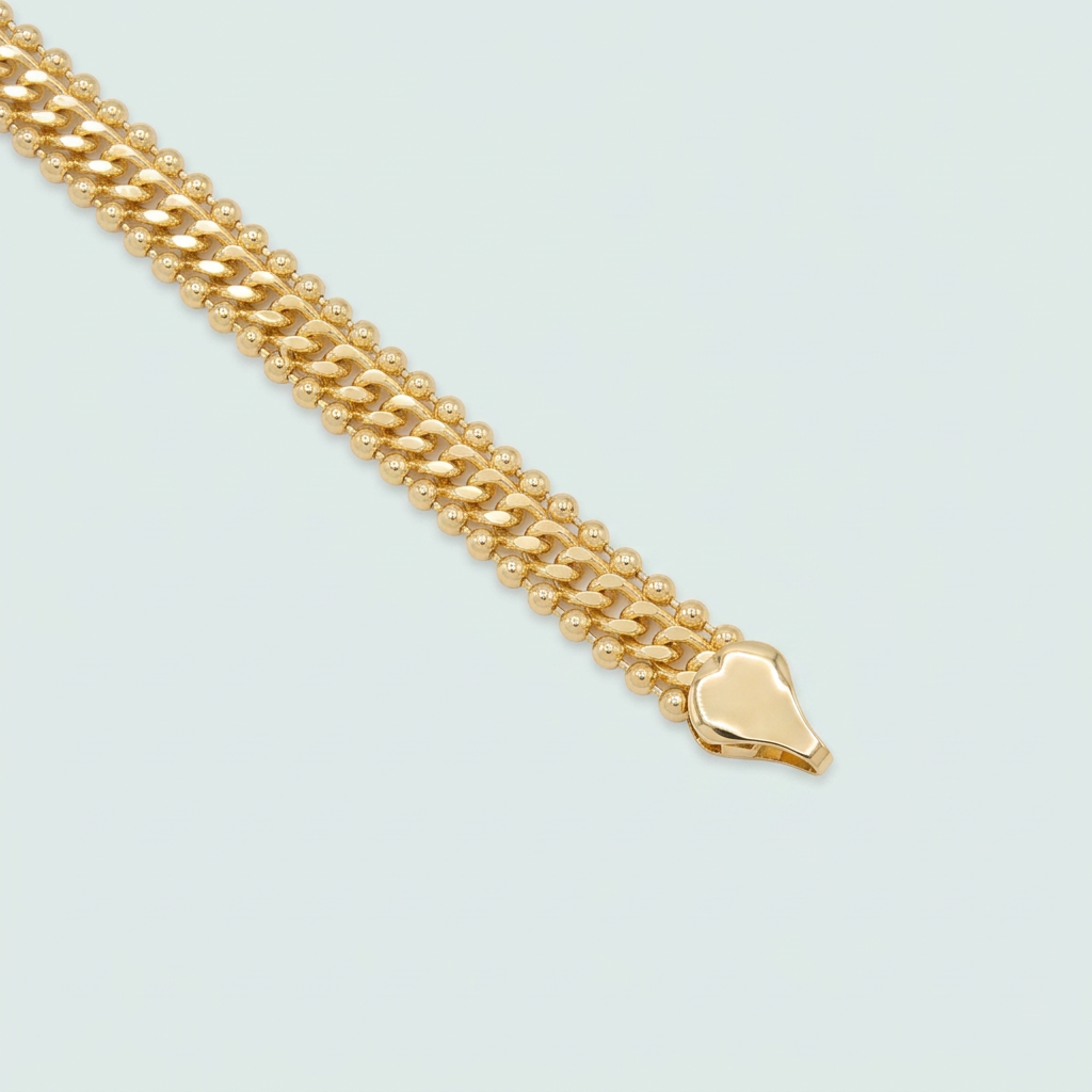 Pulsera Oro Laminado con Lineas de Puntos Laterales y Centro Tejido Cubano mod. 1421