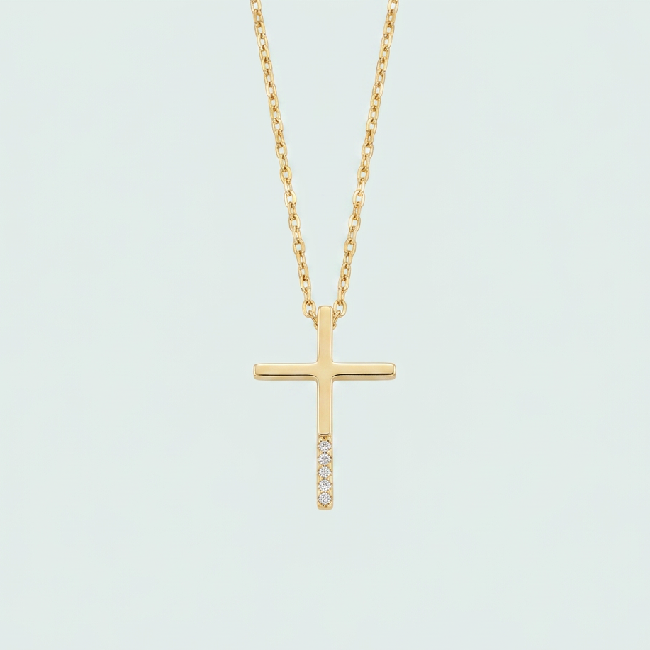 Gargantilla de Oro Laminado con Diseño de Cruz Mediana y Zirconia mod. 1471