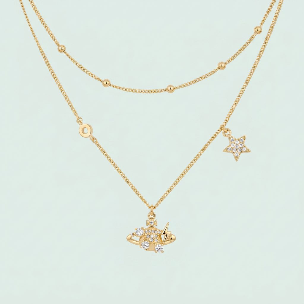 Gargantilla de Goldfilleld con zirconia y con Diseño de Saturno con un trueno y Zirconia  mod.1369