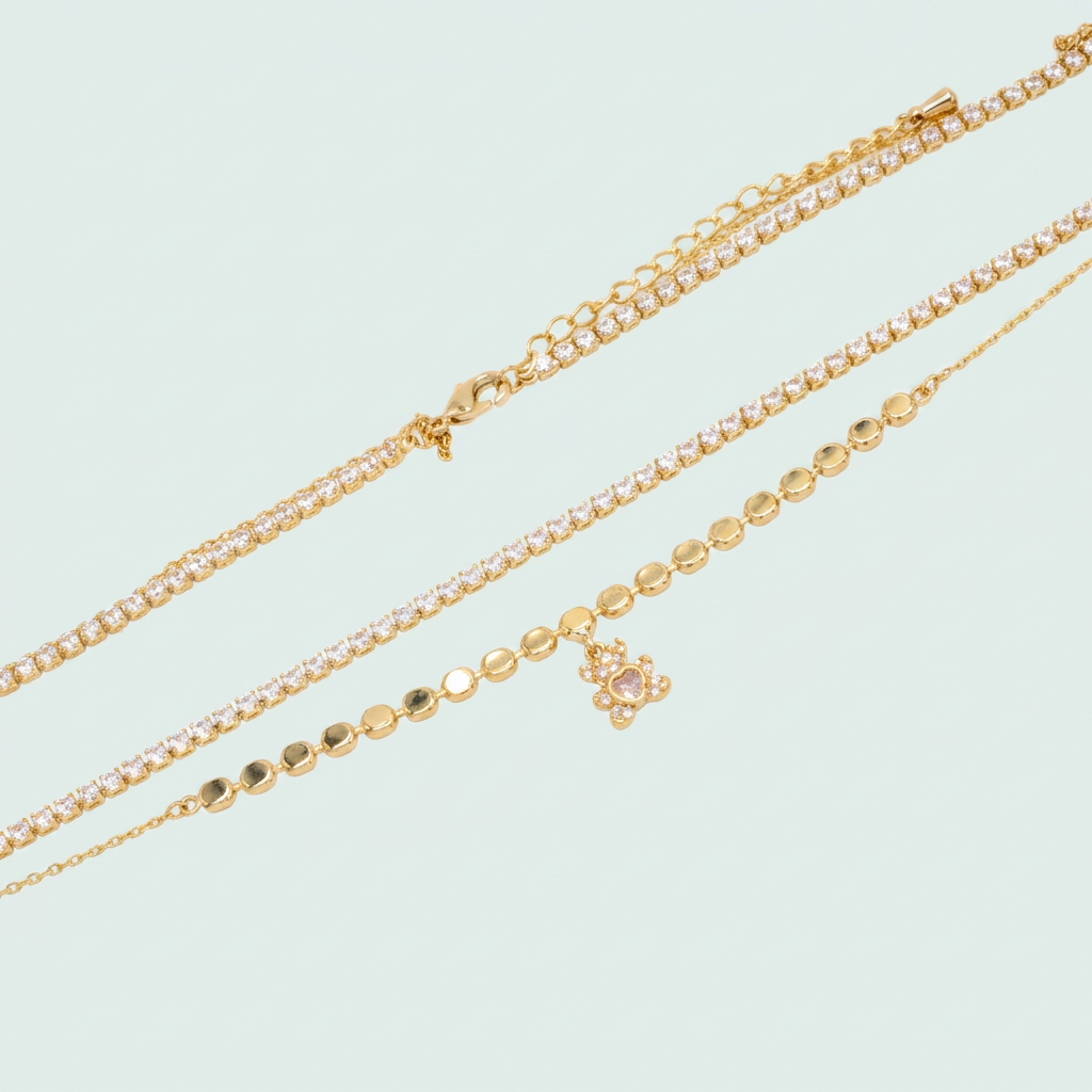 Gargantilla de de Goldfilleld con Zirconia con Diseño de Circulo y un Oso de Zirconia mod.1367