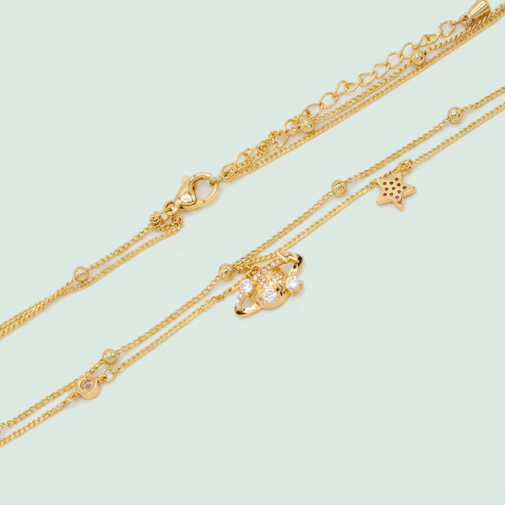 Gargantilla de Goldfilleld con zirconia y con Diseño de Saturno con un trueno y Zirconia  mod.1369